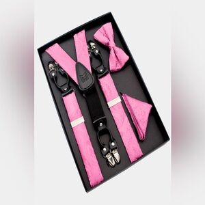 Gentleman’s Guru Pink Paisley Suspenders and Bow tie worn once
